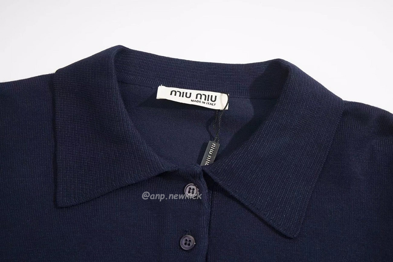 Miu Miu Logo Embroidery Polo Top In Navy (6) - newkick.app